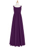 Scoop Neck Purple Pleated Chiffon Long Junior Bridesmaid Dress